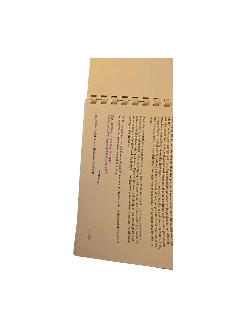 Olive Curing Instructions & Olive Recipes Comb-Bound Booklet - Used